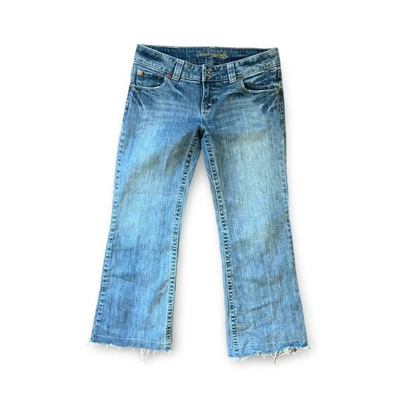 American Eagle Jeans Womens Wide Leg Raw Hem Denim Pockets Size 8 - Picture 1 of 8